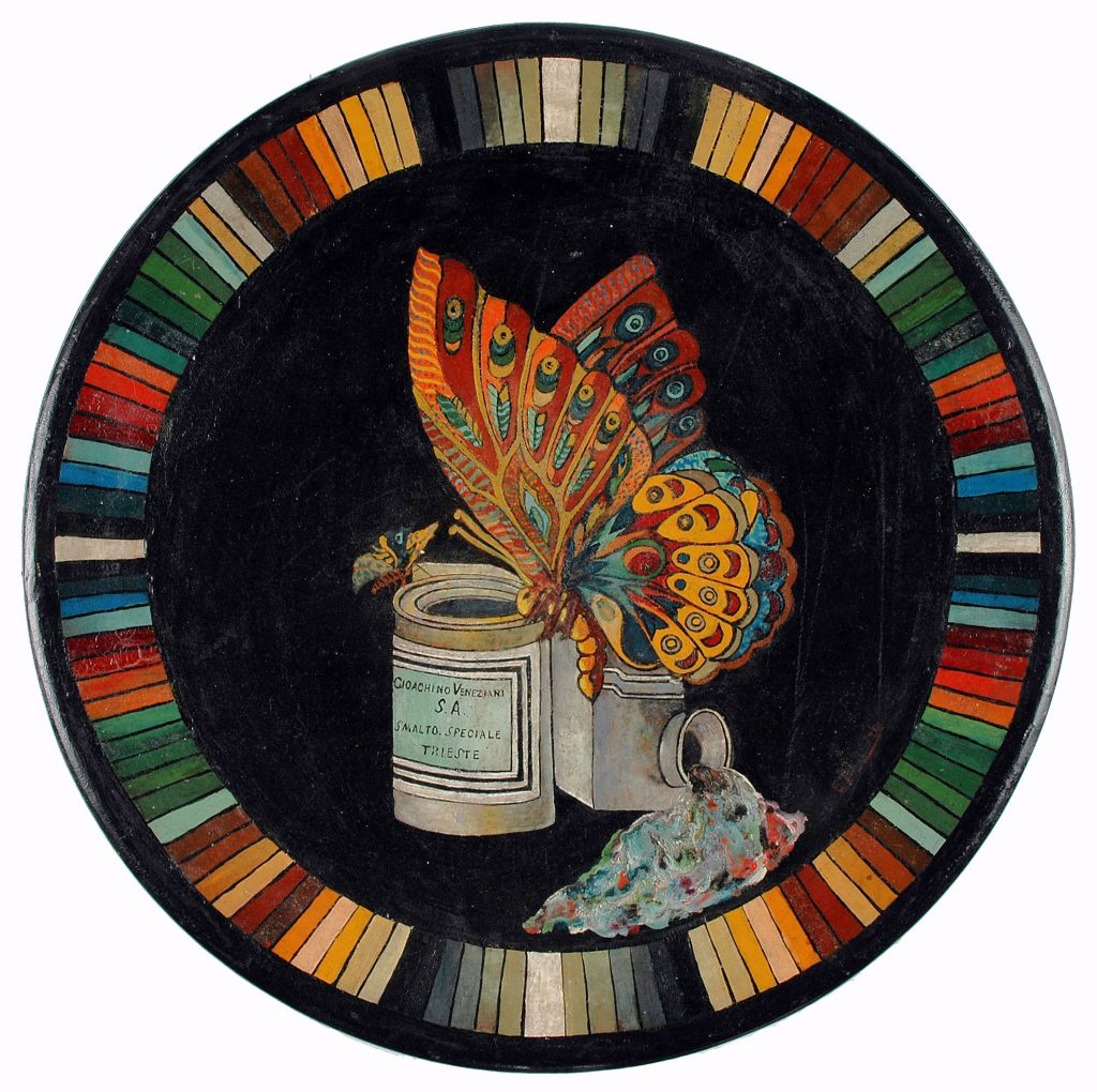 Piatto pubblicitario "Gioachino Veneziani S.A. - Smalto speciale - Trieste" terracotta verniciata, 1925-1930 ca. Museo Sveviano, [Trieste]